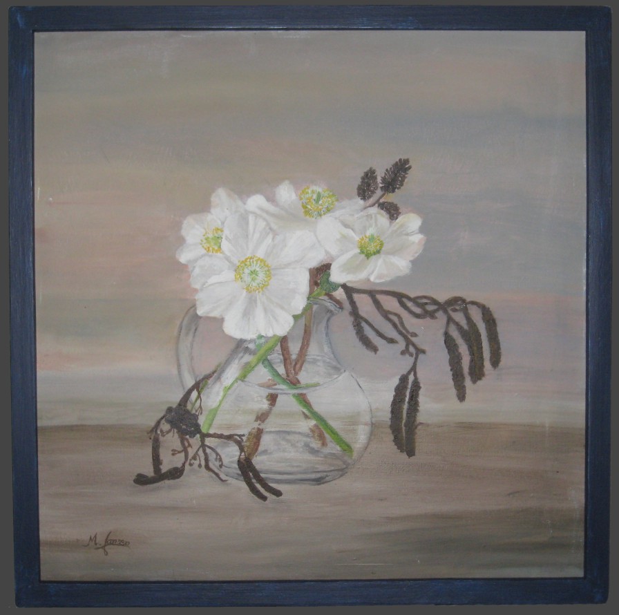 Gemälde Acryl Öl - Christrose im Glaskrug