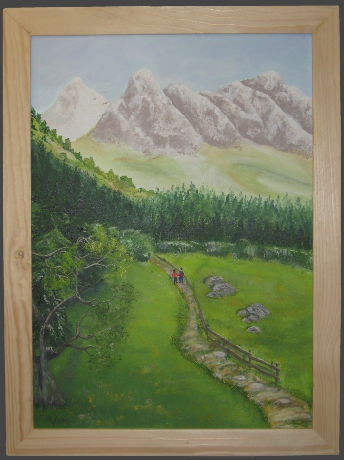Gemälde Acryl Landschaft mit Bergen