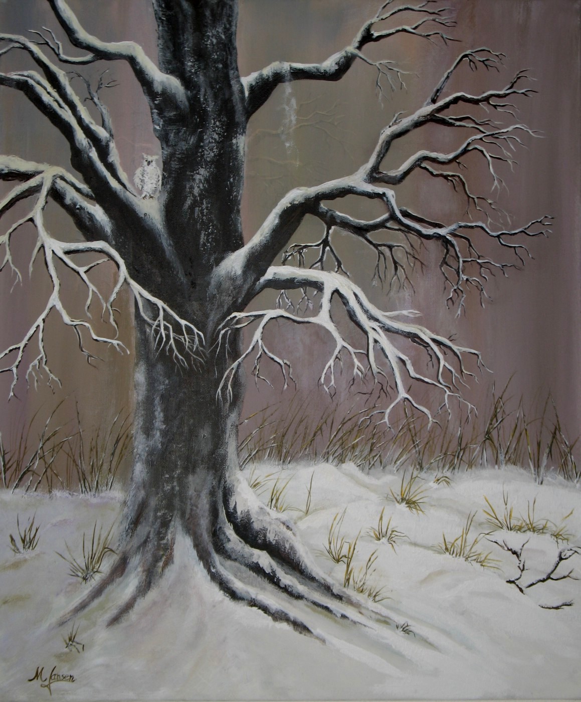 Gemälde Acryl Baum im Schnee